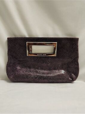 MICHAEL Michael Kors Berkley Purple Black Python Embossed Leather Clutch
